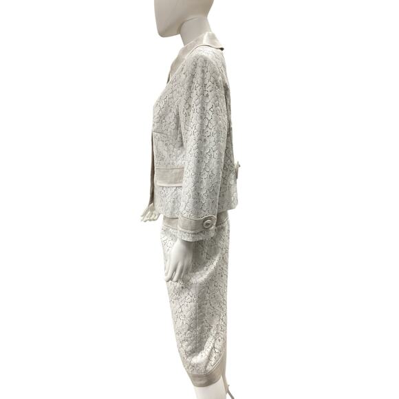 Escada Blazer+Skirt Set Women’s Size12 100% Linen With Lacey Overlay Silver Gray - Picture 3 of 6